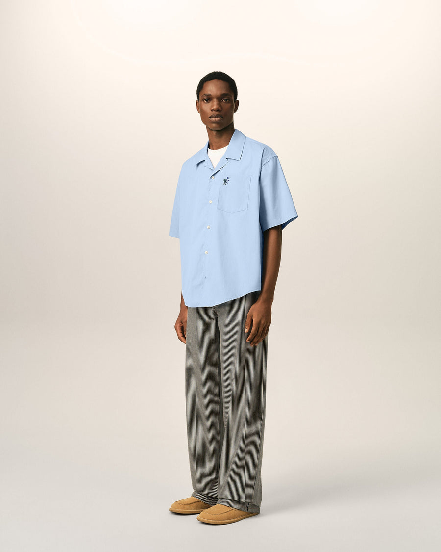Blue boxy cotton short-sleeve shirt with Ami de Coeur tulip