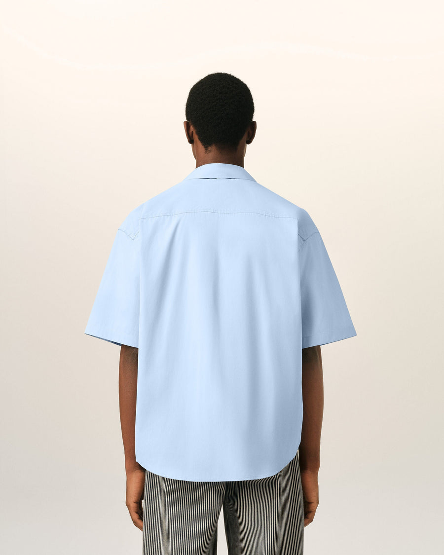 Blue boxy cotton short-sleeve shirt with Ami de Coeur tulip