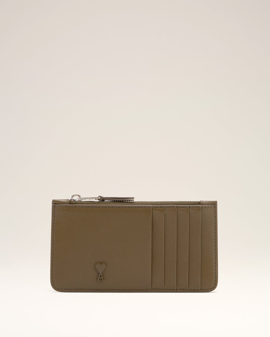 Green Smooth Leather Ami De Coeur Zipped Card Holder