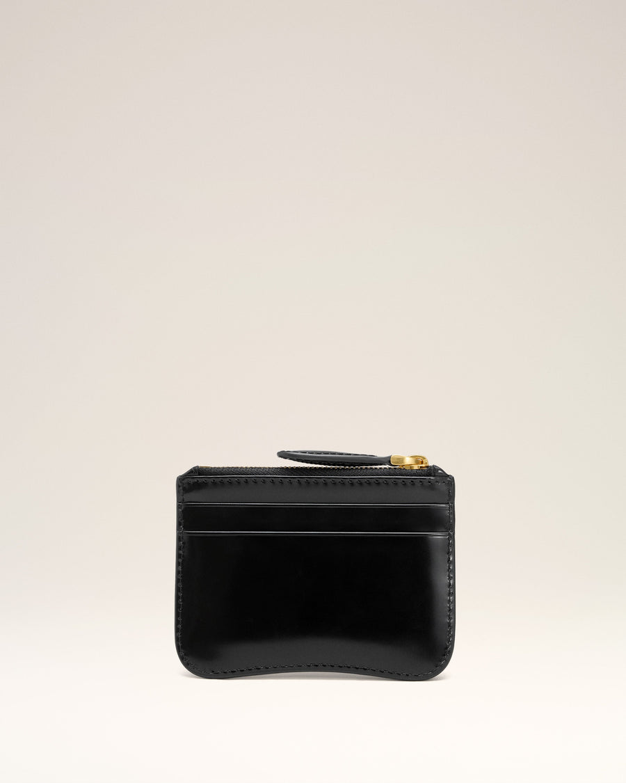 Black Glazed Leather Paris Paris Zipped Card Holder
