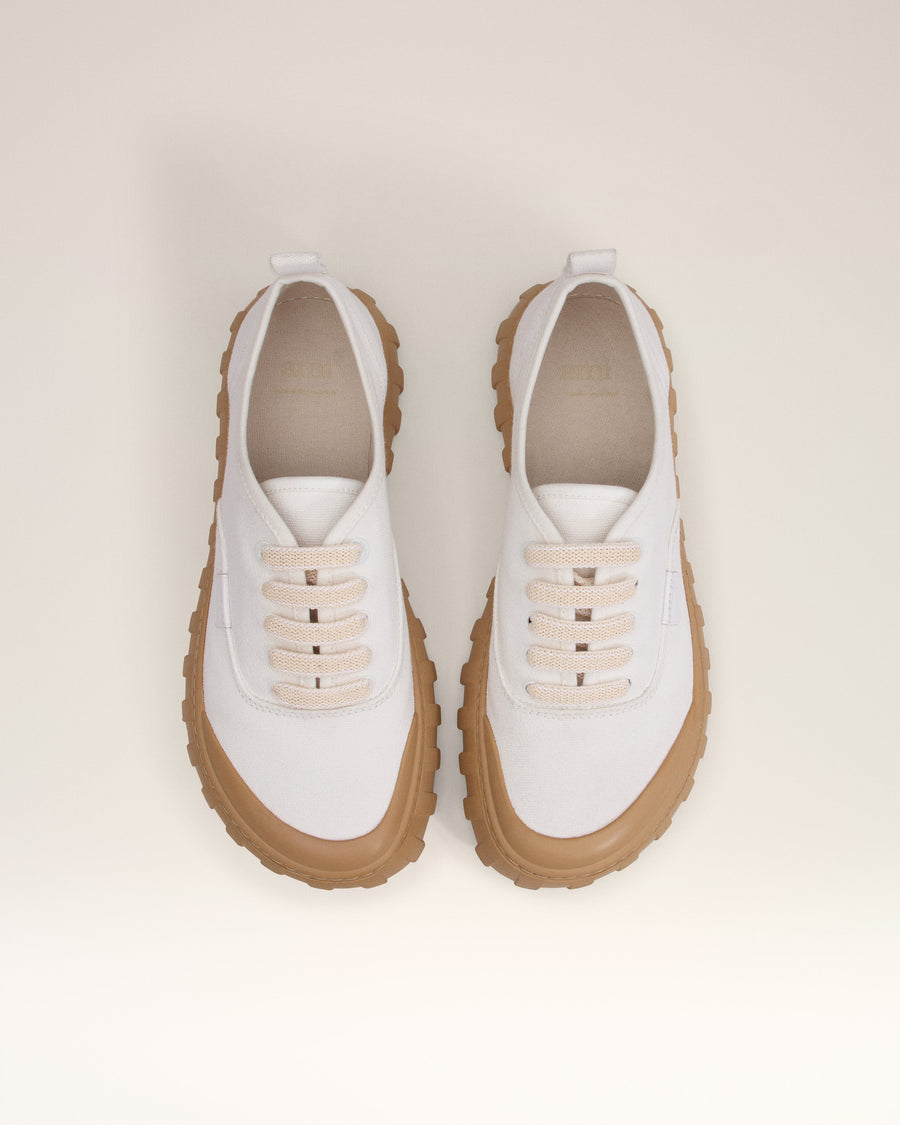 White Cotton Low Top Tempo Canvas Sneakers