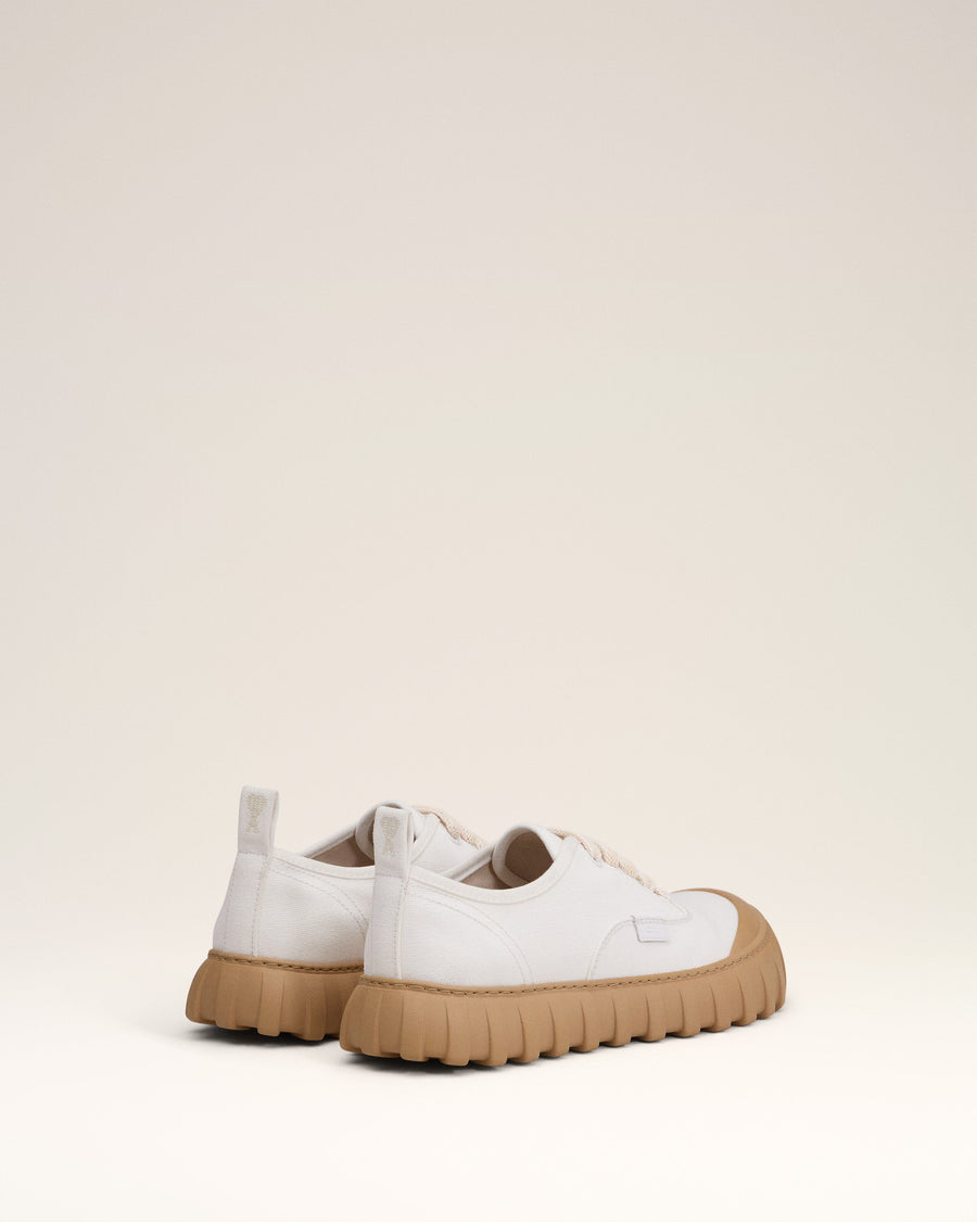 White Cotton Low Top Tempo Canvas Sneakers