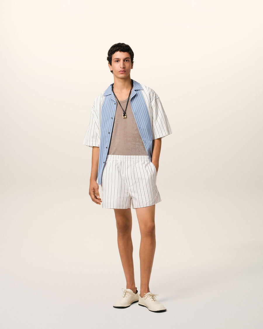 White And Blue Cotton Elasticated Short