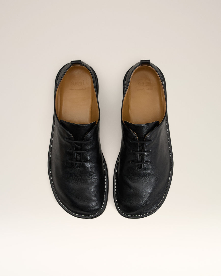 Black Leather One Cut Shoes