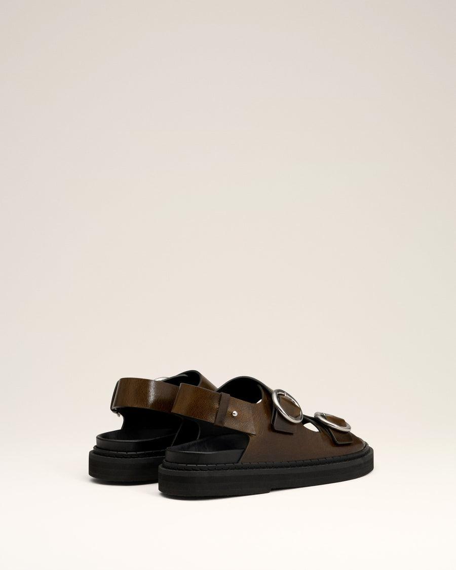 Green Leather Fussbet Midi Sandals