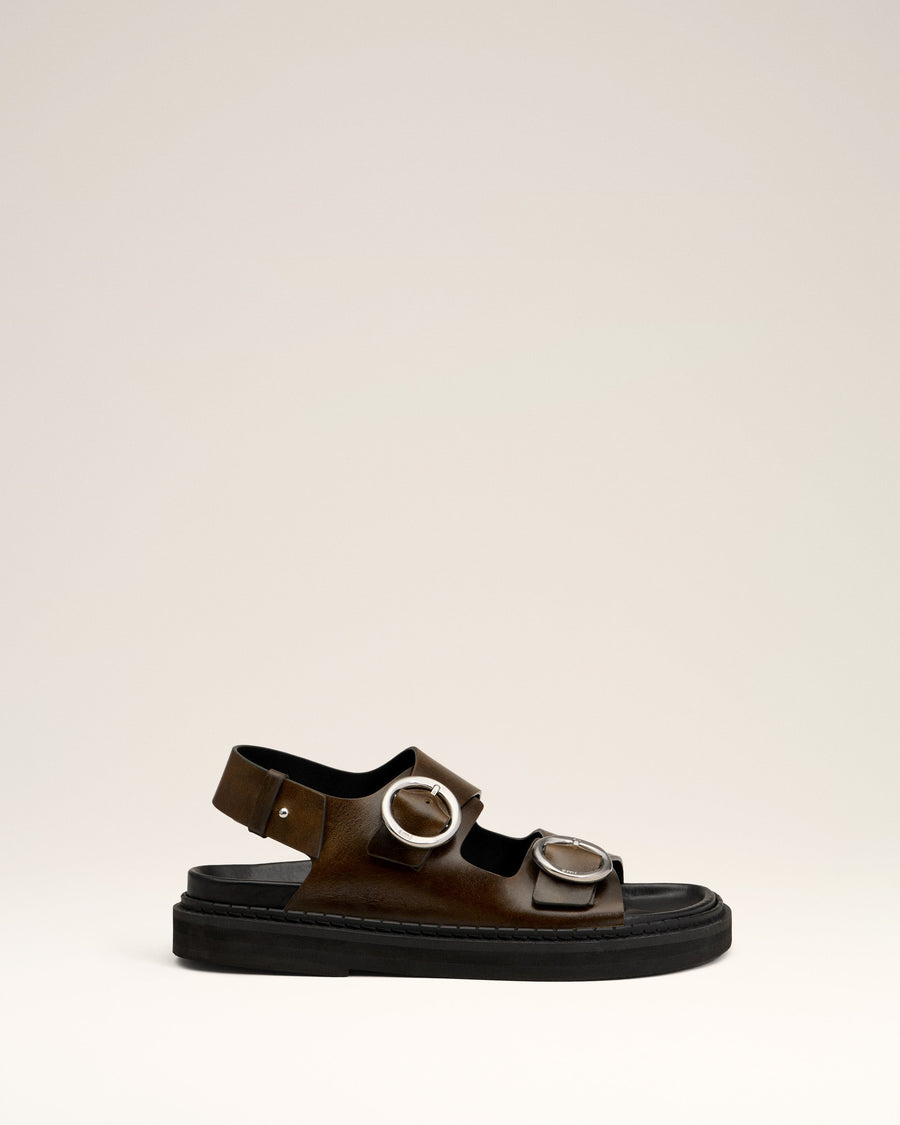 Green Leather Fussbet Midi Sandals
