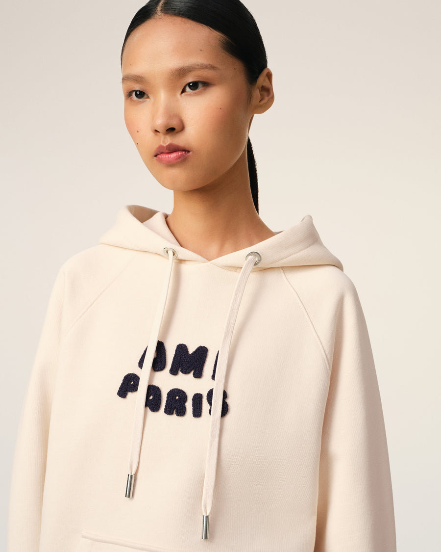 Beige Cotton Hoodie With Ami Paris Patch