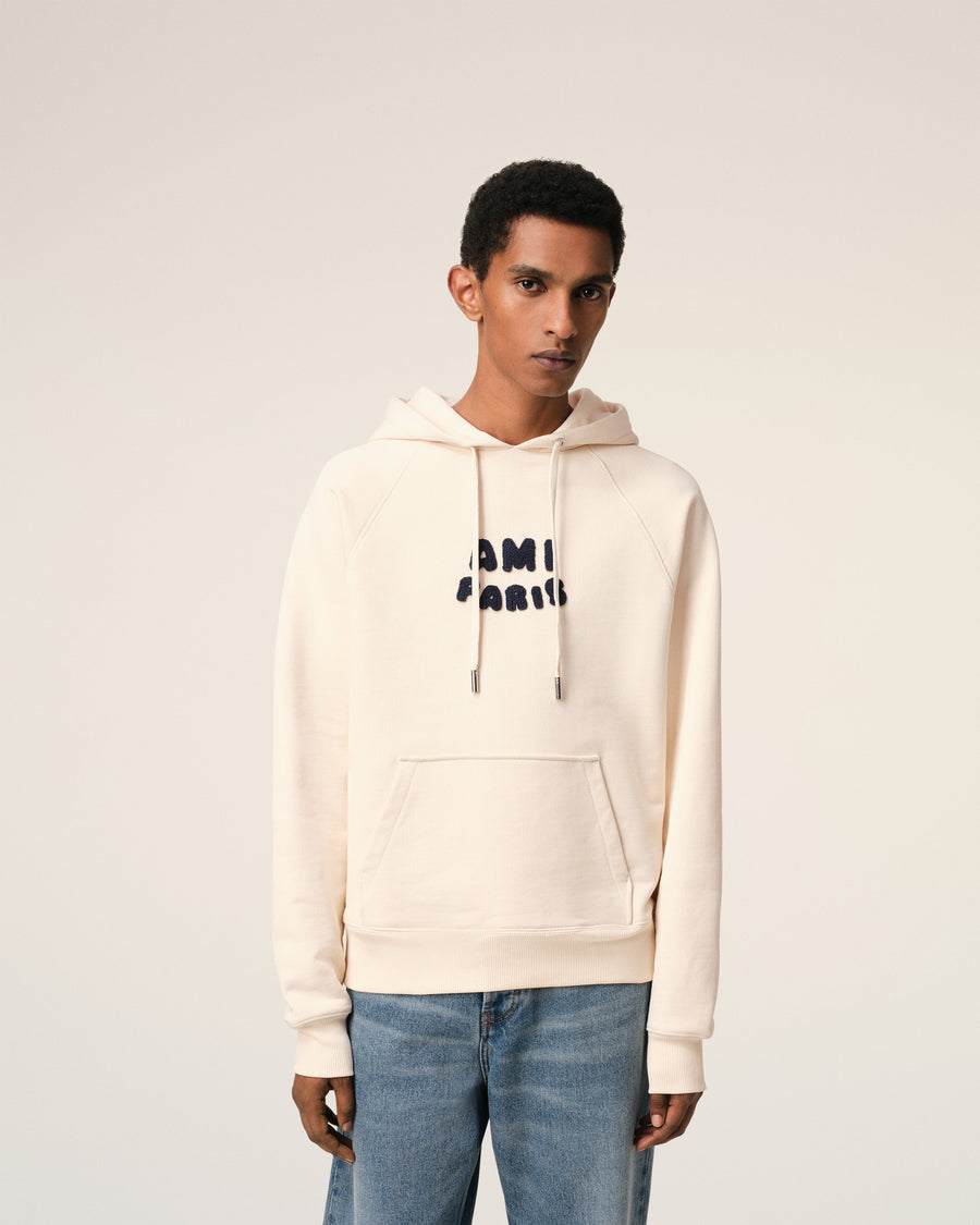 Beige Cotton Hoodie With Ami Paris Patch
