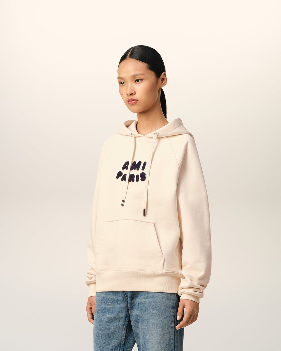 Beige Cotton Hoodie With Ami Paris Patch