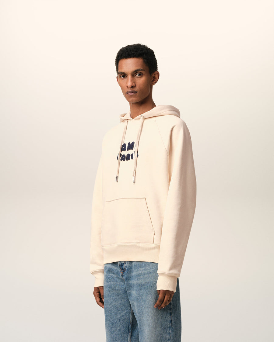 Beige Cotton Hoodie With Ami Paris Patch