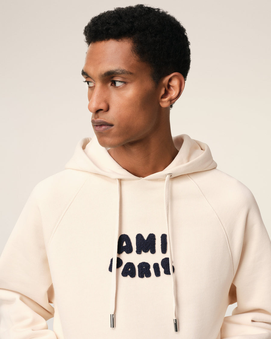 Beige Cotton Hoodie With Ami Paris Patch
