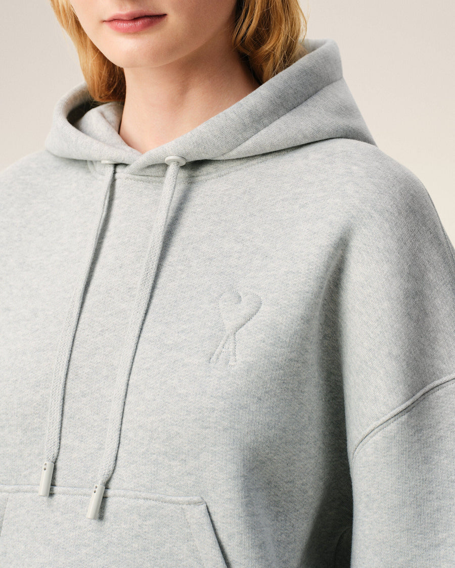 Grey Cotton Embossed Ami De Coeur Hoodie