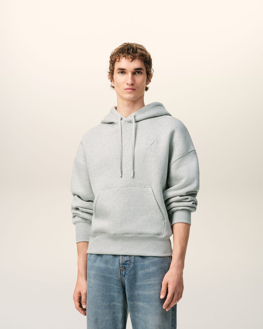 Grey Cotton Embossed Ami De Coeur Hoodie