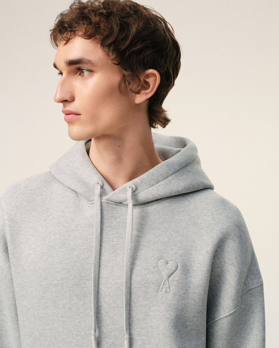 Grey Cotton Embossed Ami De Coeur Hoodie