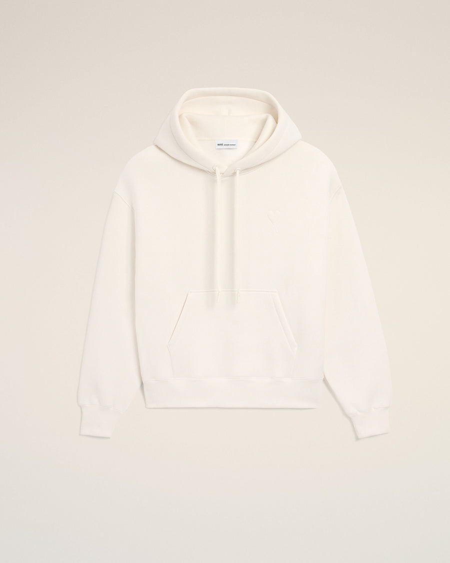 White Cotton Embossed Ami De Coeur Hoodie