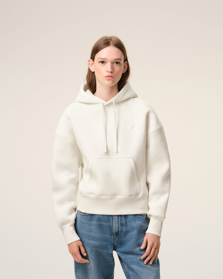 White Cotton Embossed Ami De Coeur Hoodie