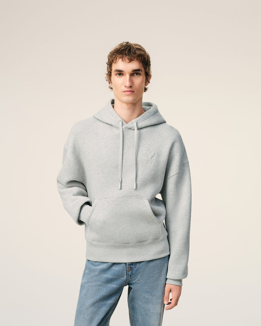 Grey Cotton Embossed Ami De Coeur Hoodie