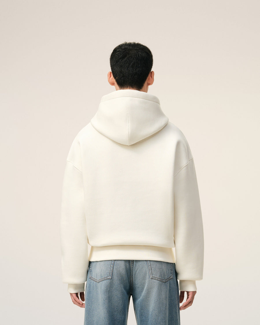 White Cotton Embossed Ami De Coeur Hoodie