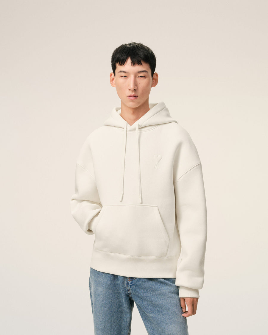 White Cotton Embossed Ami De Coeur Hoodie