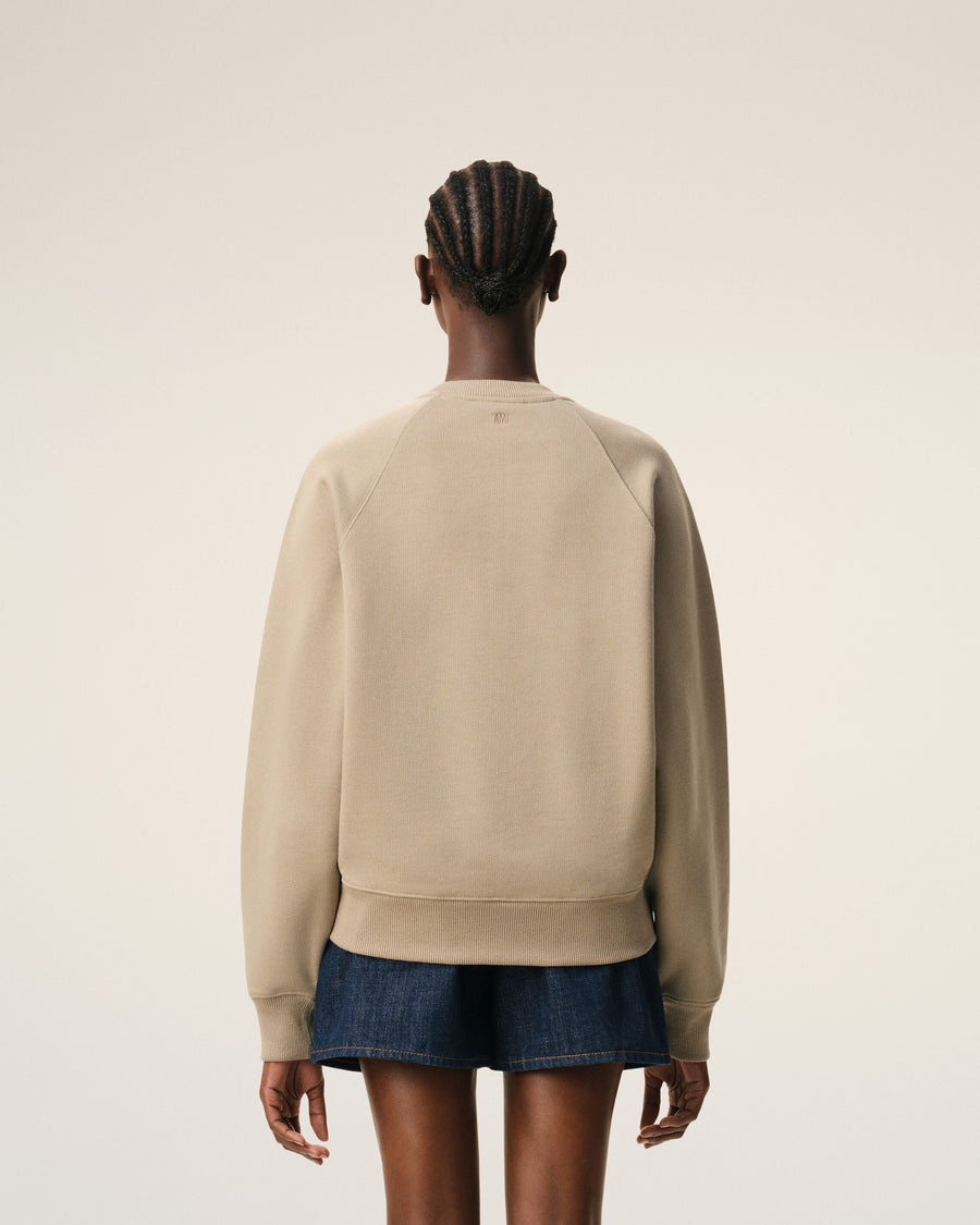 Beige Cotton Embossed Ami De Coeur Sweatshirt