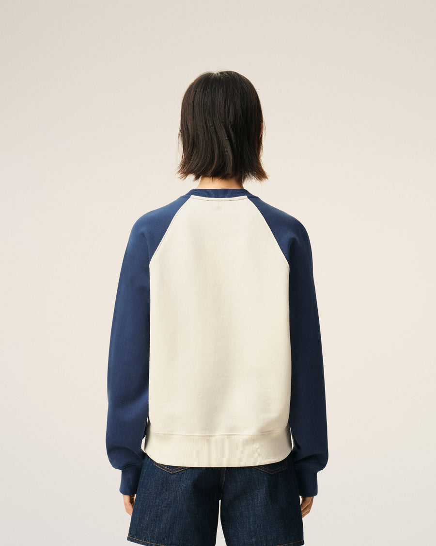 White And Blue Cotton Knitted Ami De Coeur Sweatshirt