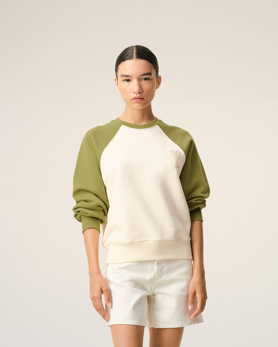 White And Green Cotton Knitted Ami De Coeur Sweatshirt