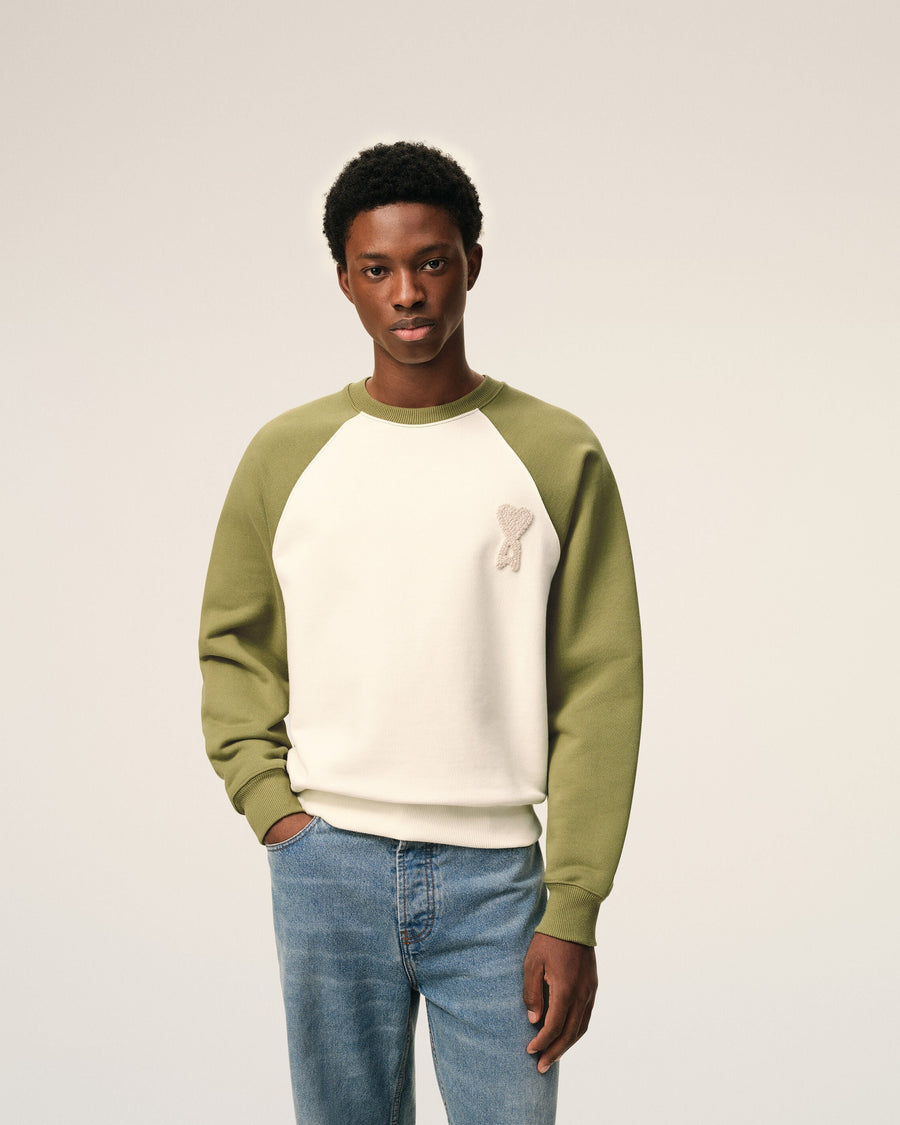 White And Green Cotton Knitted Ami De Coeur Sweatshirt