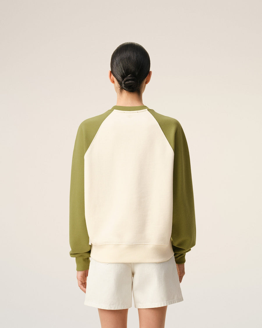 White And Green Cotton Knitted Ami De Coeur Sweatshirt