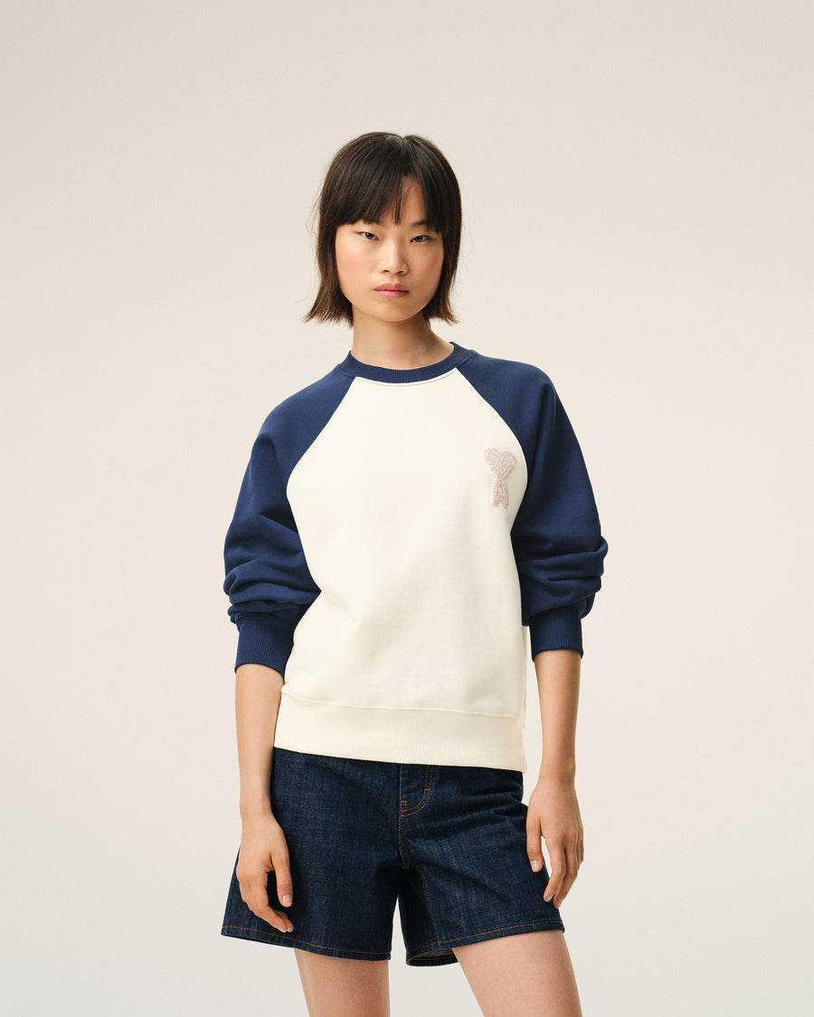 White And Blue Cotton Knitted Ami De Coeur Sweatshirt