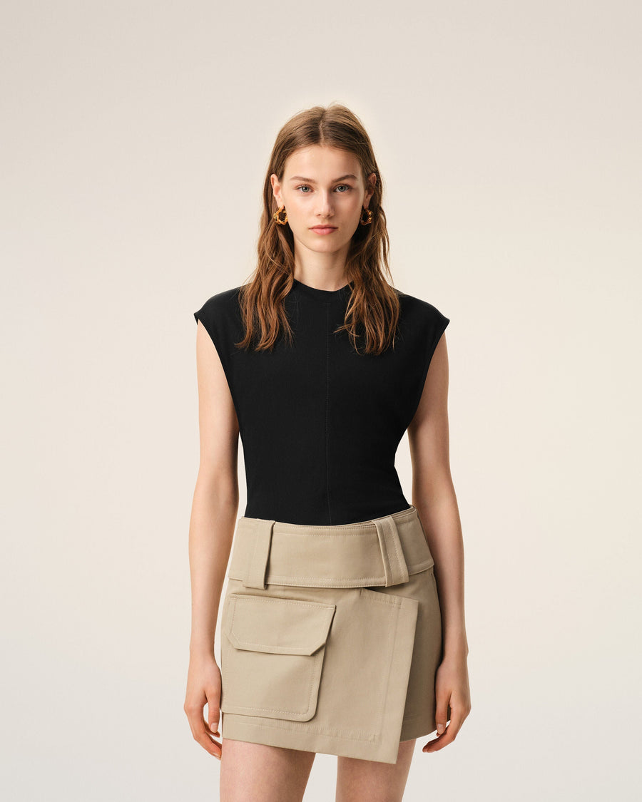 Black Jersey Sleeveless Fitted Top