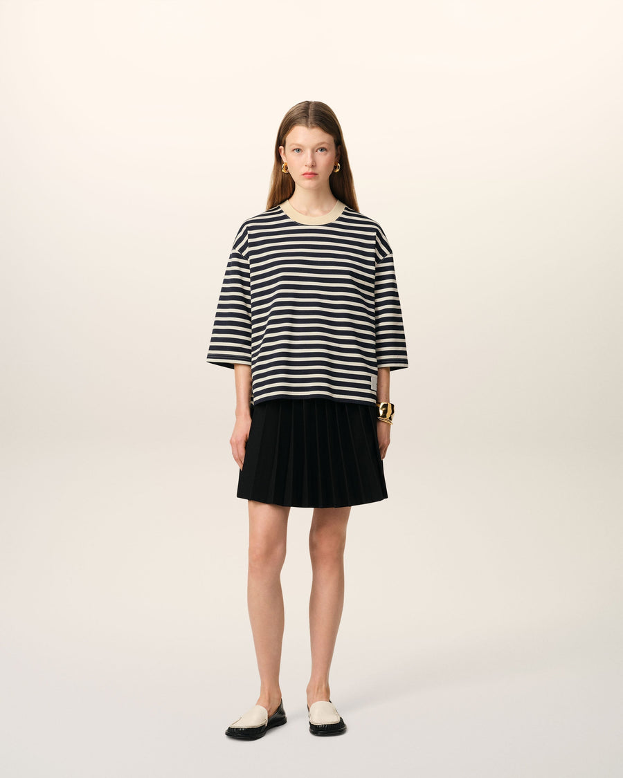 Navy Recycled Cotton Loose Striped T-Shirt