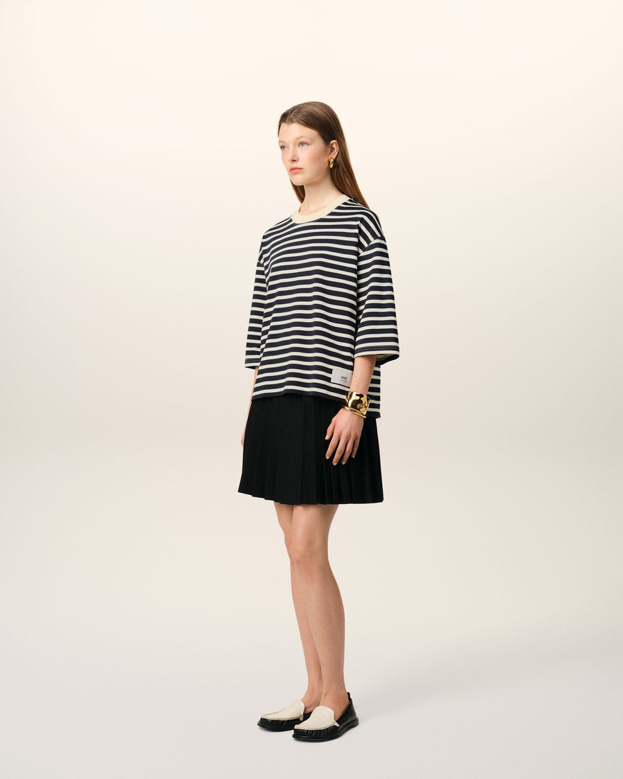 Navy Recycled Cotton Loose Striped T-Shirt