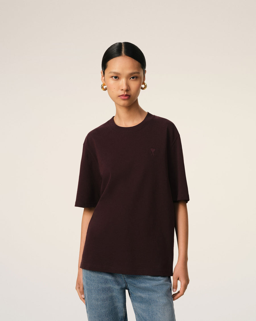 Burgundy Cotton Tonal Ami de Coeur T-Shirt
