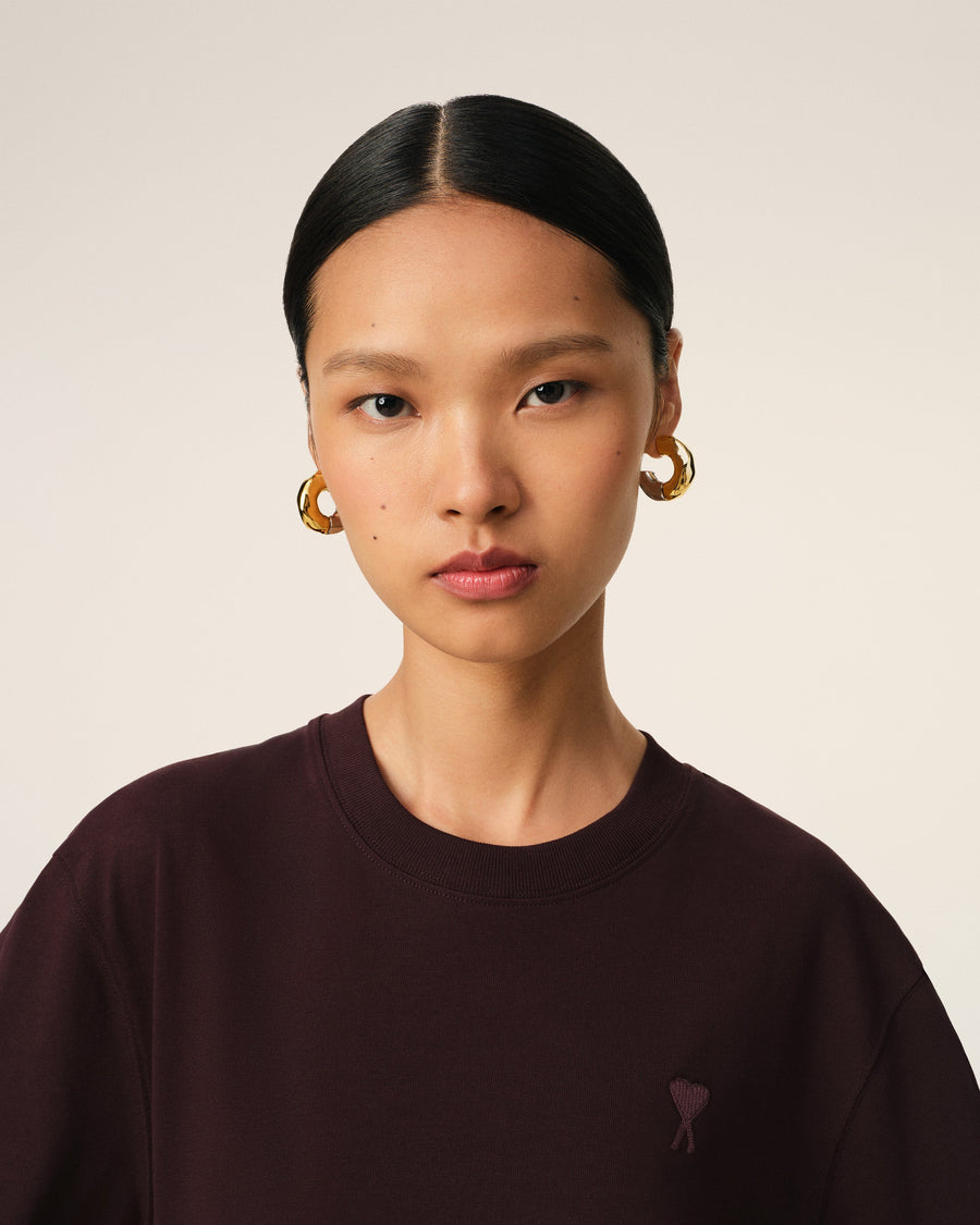Burgundy Cotton Tonal Ami de Coeur T-Shirt