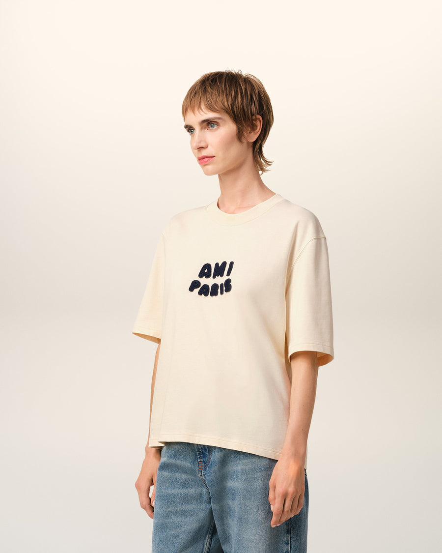 Beige Cotton Ami Paris Patch T-Shirt