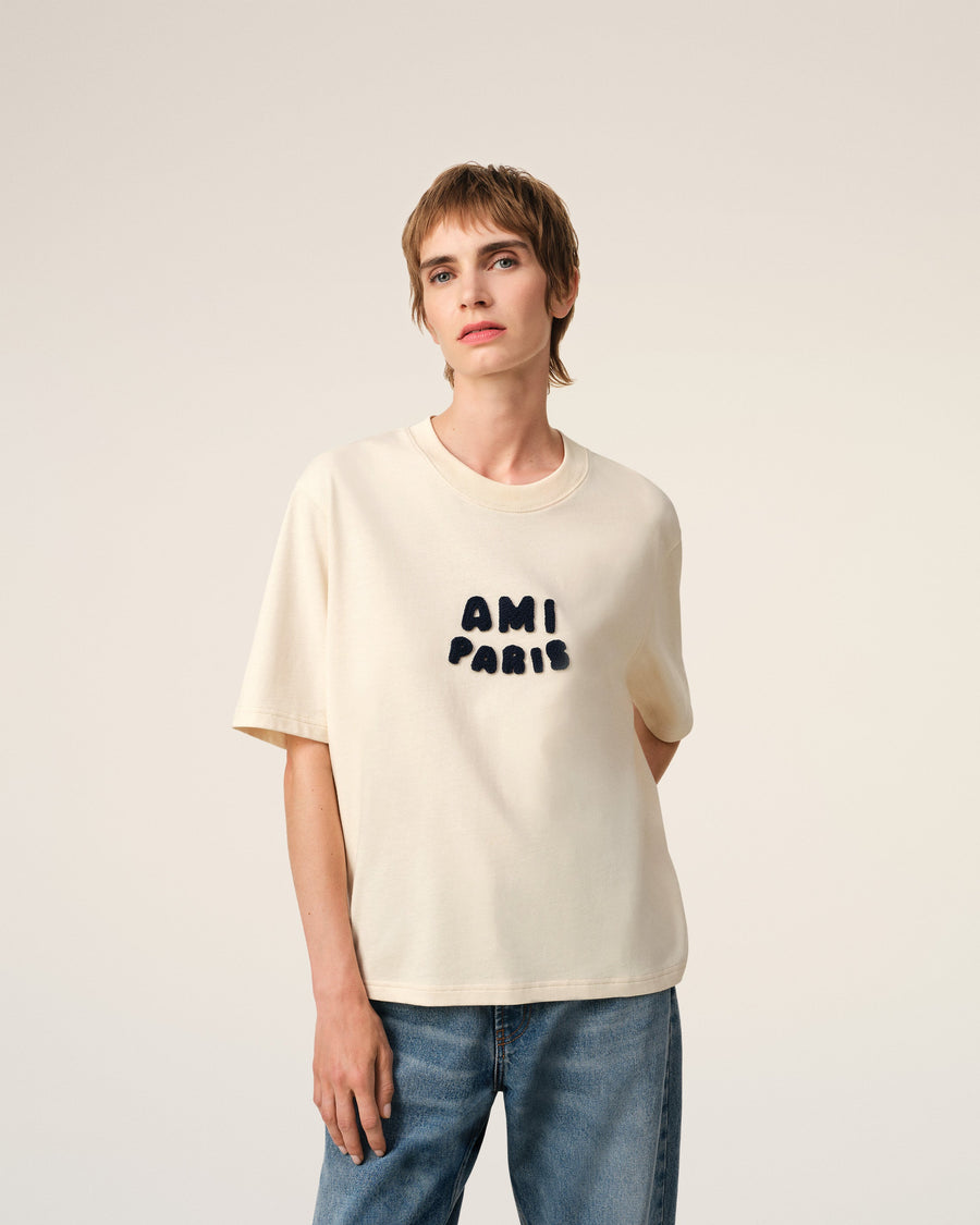 Beige Cotton Ami Paris Patch T-Shirt