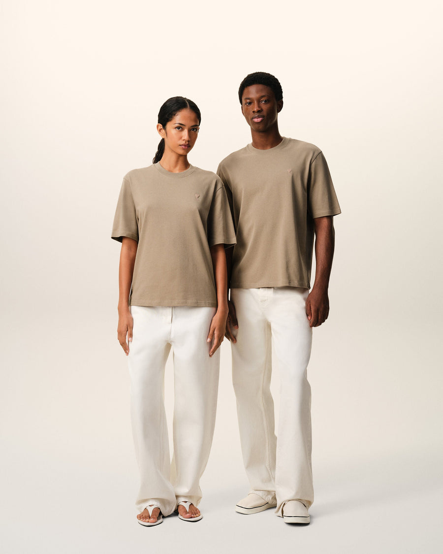 Beige Cotton Embossed Ami De Coeur T-shirt
