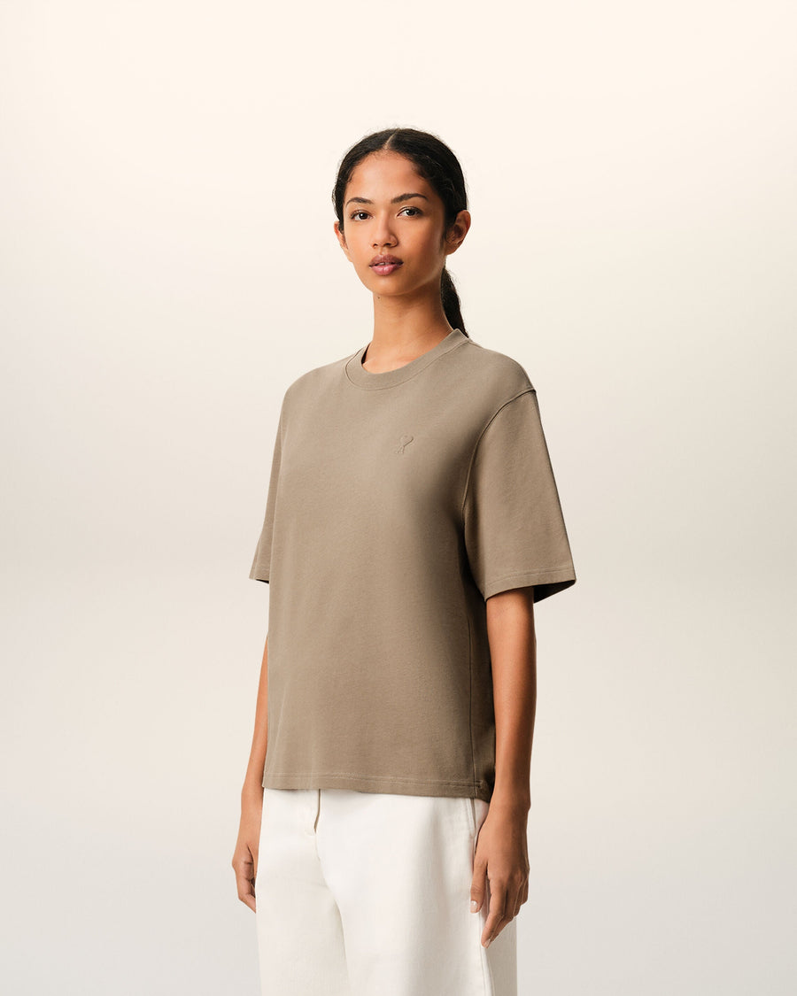 Beige Cotton Embossed Ami De Coeur T-shirt