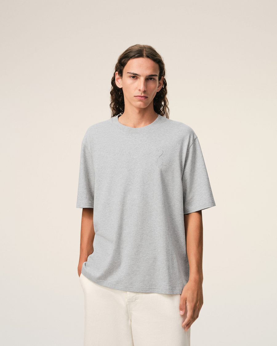 Grey Cotton Ami De Coeur Embossed T-shirt