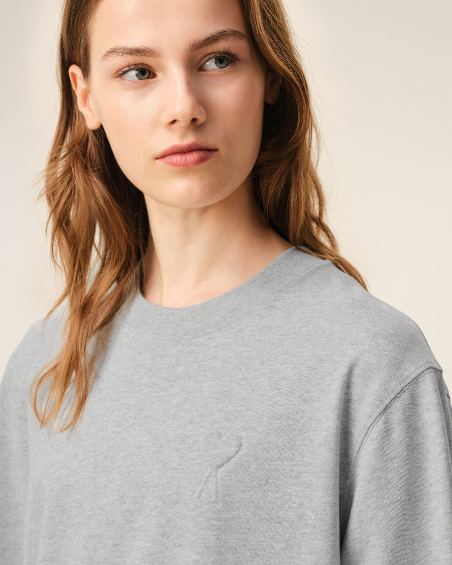 Grey Cotton Ami De Coeur Embossed T-shirt