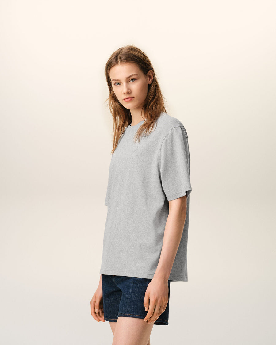 Grey Cotton Ami De Coeur Embossed T-shirt