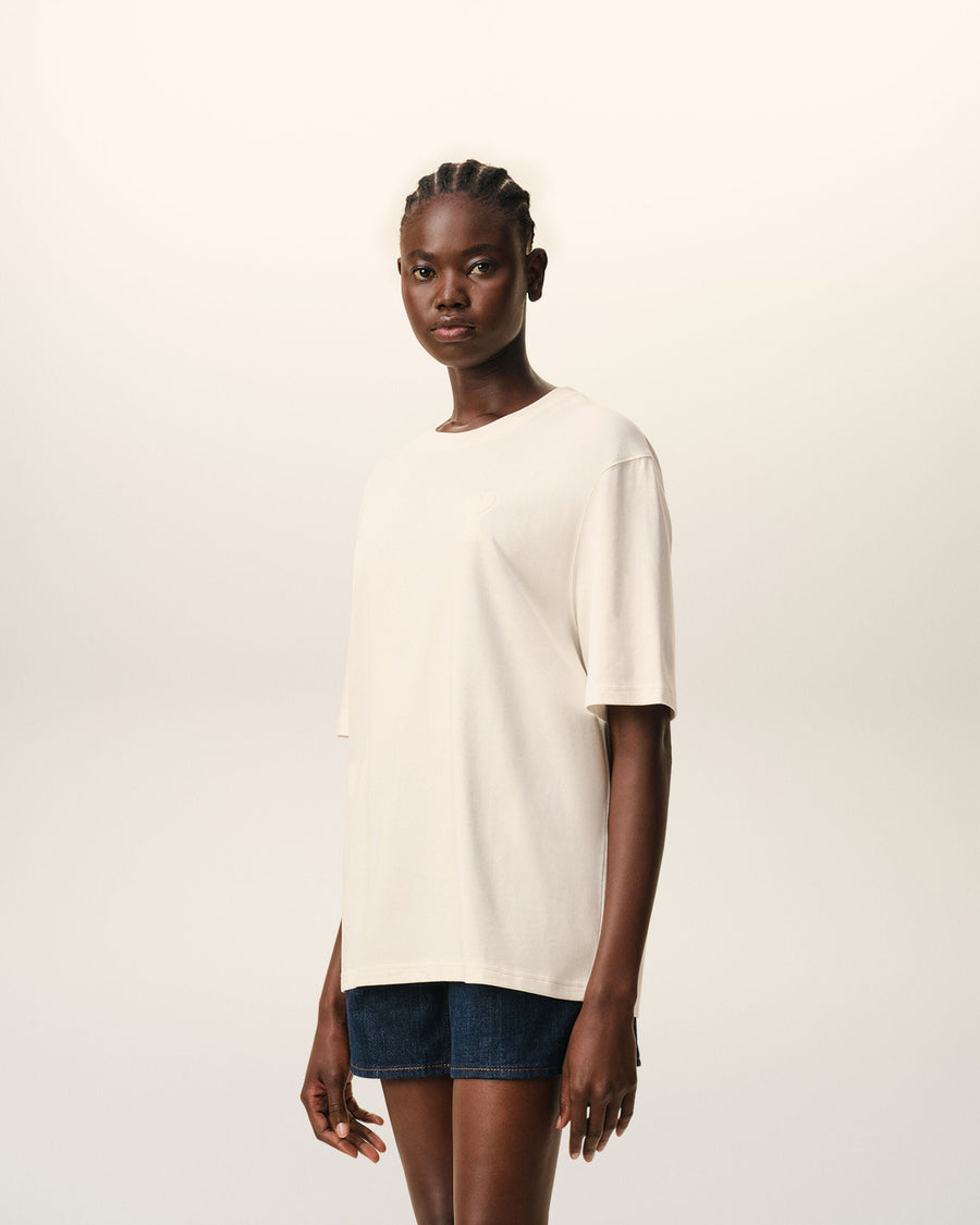 White Cotton Ami De Coeur Embossed T-shirt