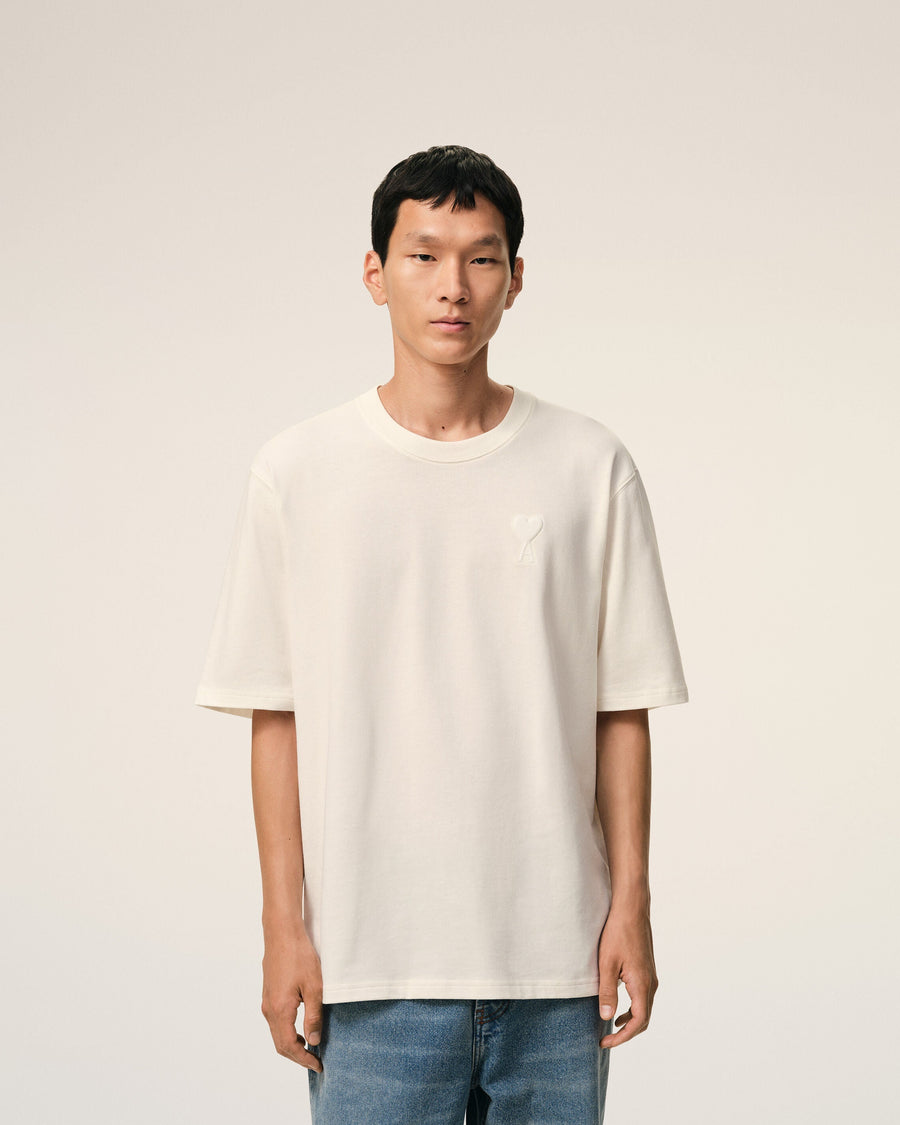 White Cotton Ami De Coeur Embossed T-shirt