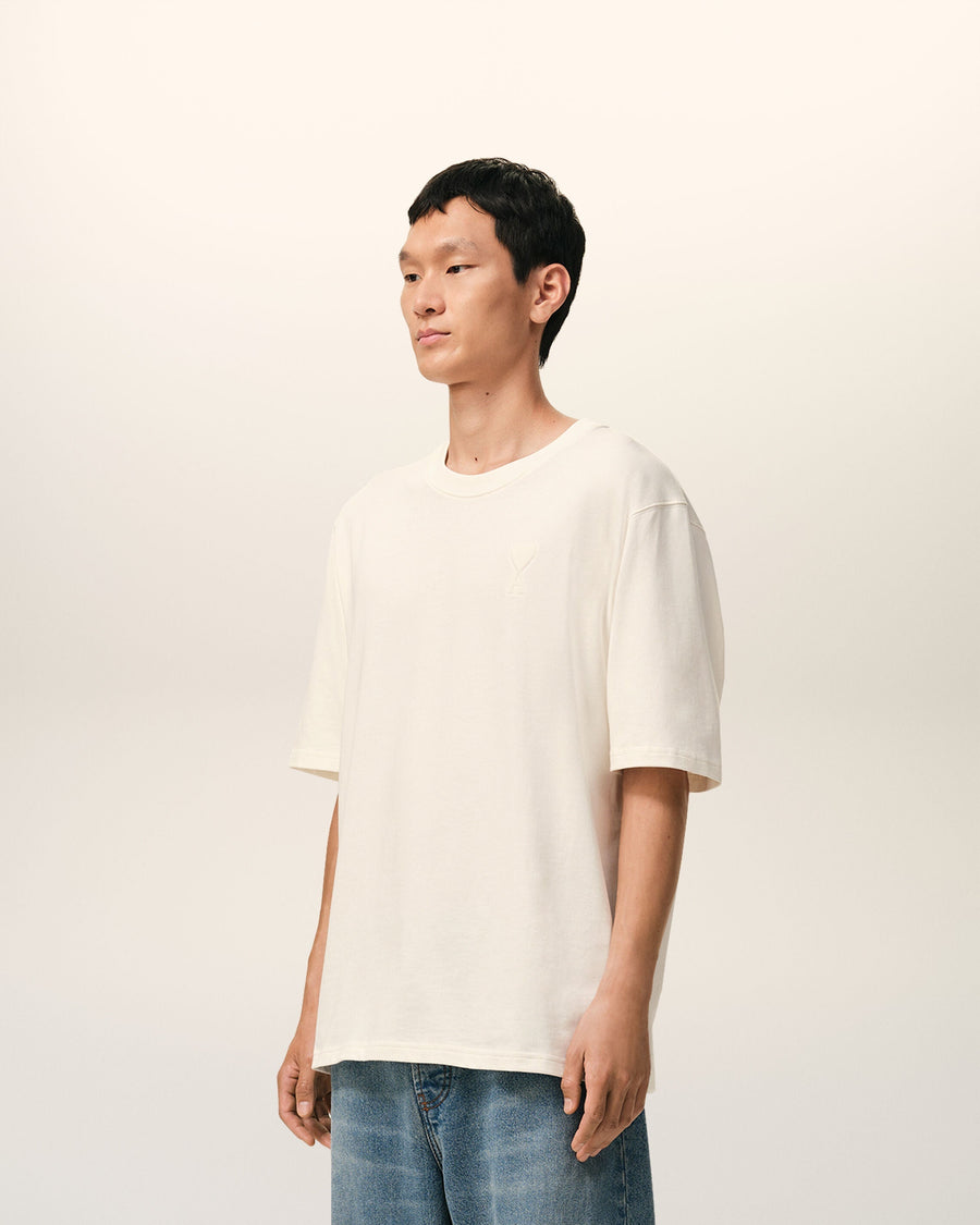 White Cotton Ami De Coeur Embossed T-shirt