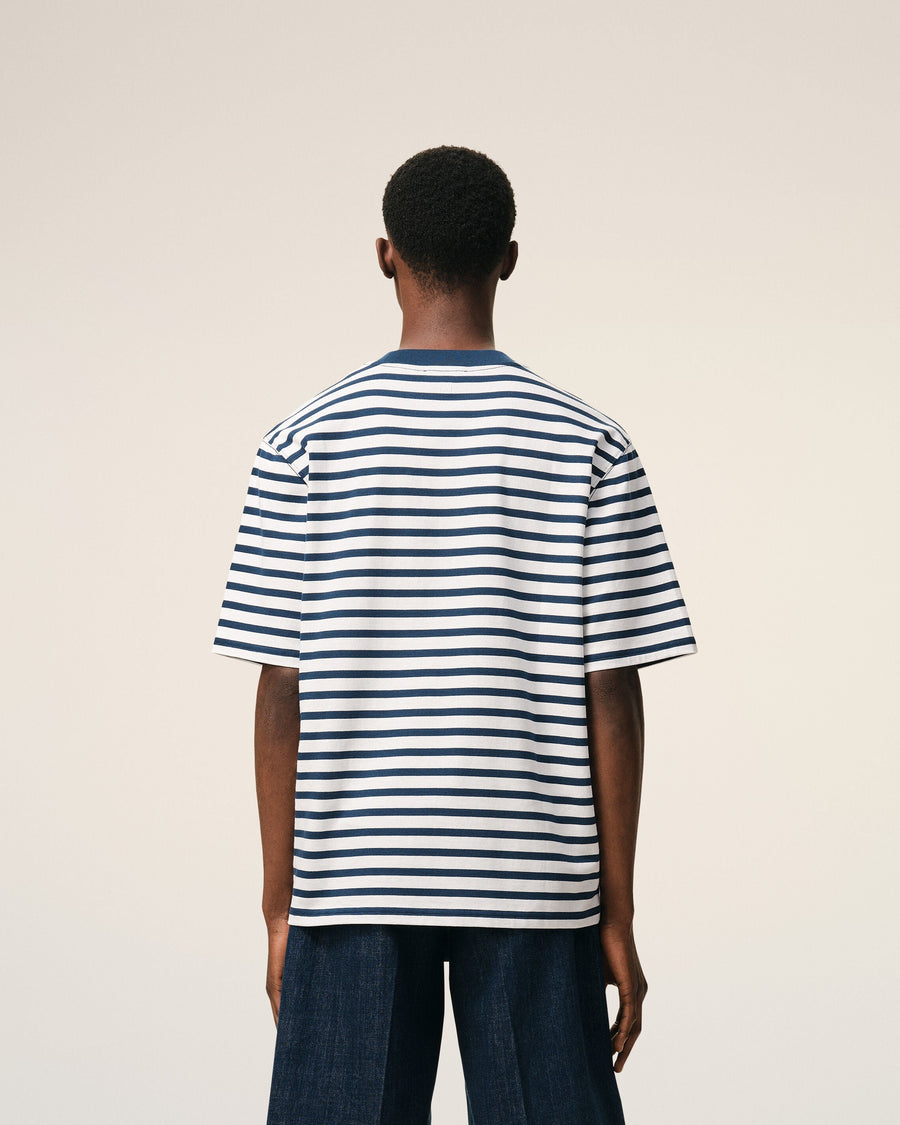 Blue Cotton Boxy Fit Mariniere Ami De Coeur T-shirt