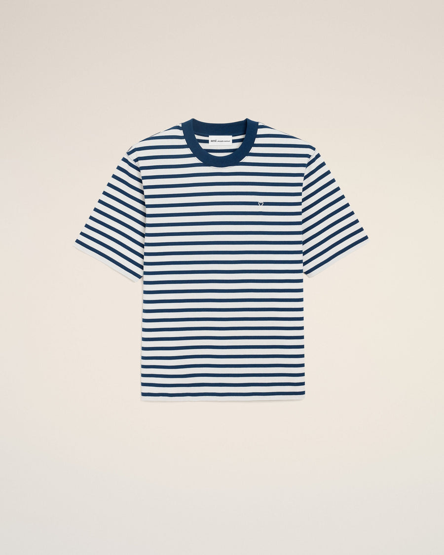 Blue Cotton Boxy Fit Mariniere Ami De Coeur T-shirt