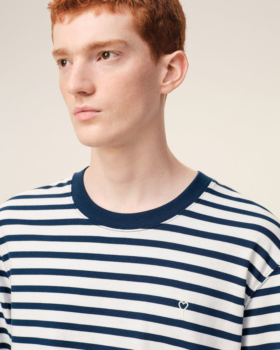Blue Cotton Long Sleeves Mariniere Ami De Coeur T-shirt