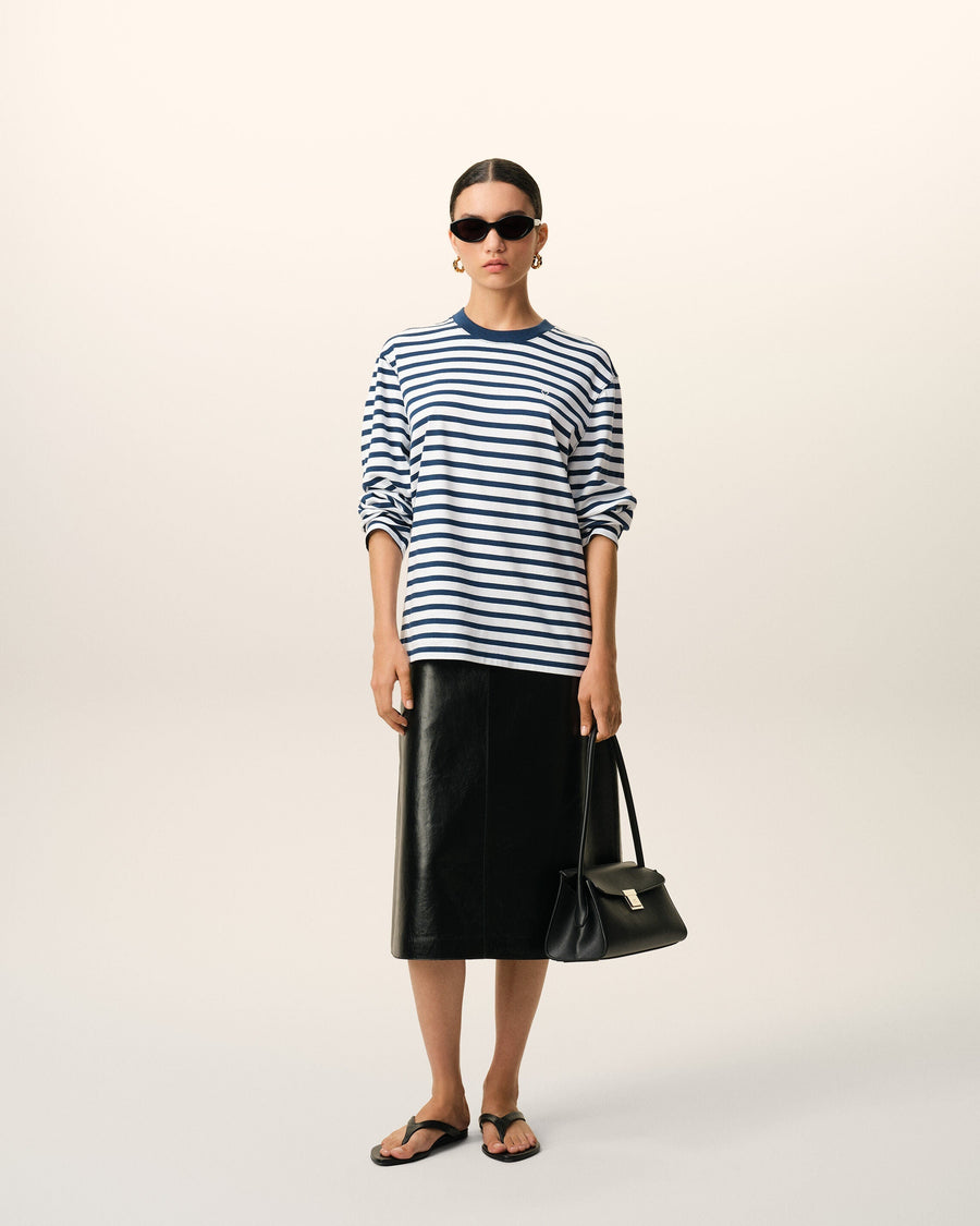 Blue Cotton Long Sleeves Mariniere Ami De Coeur T-shirt