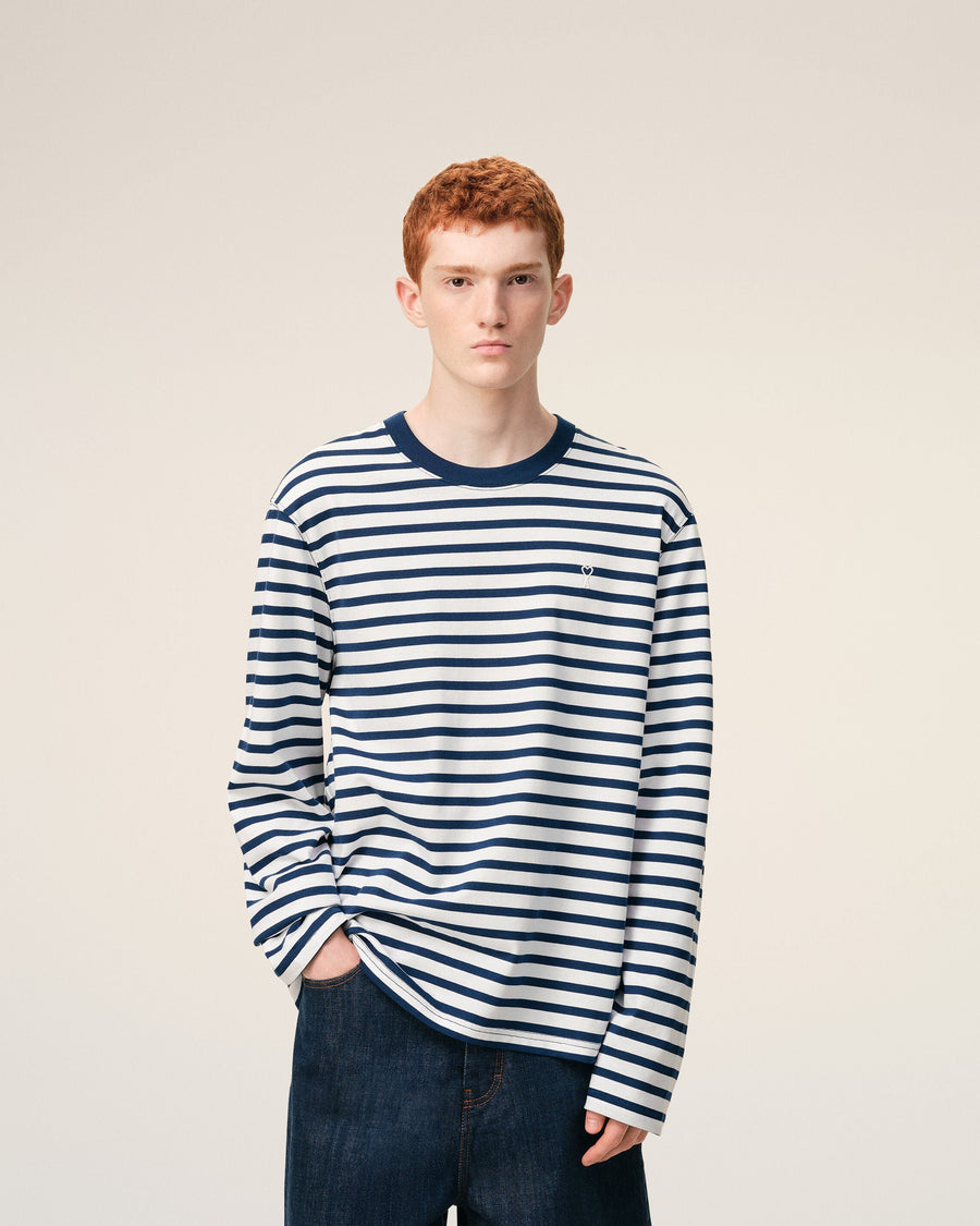 Blue Cotton Long Sleeves Mariniere Ami De Coeur T-shirt