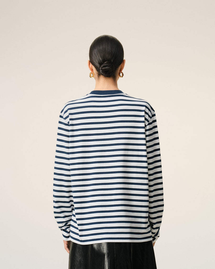Blue Cotton Long Sleeves Mariniere Ami De Coeur T-shirt